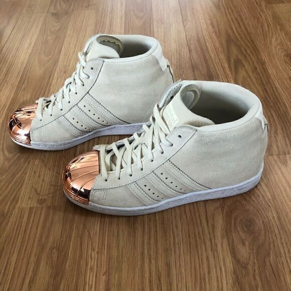 ADIDAS 80's SUPERSTAR METAL TOE S79384  LEATHER WEDGE SNEAKER IVORY - Picture 8 of 13